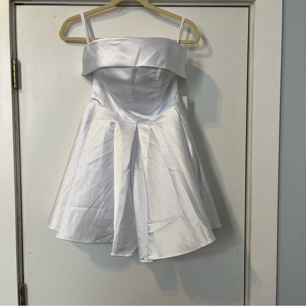 Classic White Strapless Wedding Mini Dress Satin Corset A-line full bachelorette